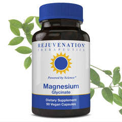 Rejuvenation Therapeutics Magnesium Glycinate bottle with vegan capsules for energy support
