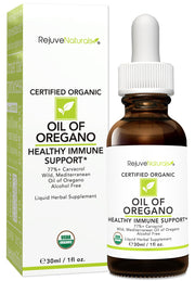 RejuveNaturals Oil of Oregano bottle with organic oregano oil for immune support.