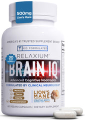 Relaxium BrainIQ bottle front for daily memory support and calm focus.