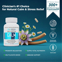 Relaxium Calm bottle label indicating USA-made quality and safe formulation.