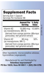Relentless Improvement label confirms MK-4 <1% CIS and MK-7 <4% CIS purity