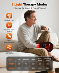 RELEXNOW cordless red light glove inside view highlights dual-sided bead setup