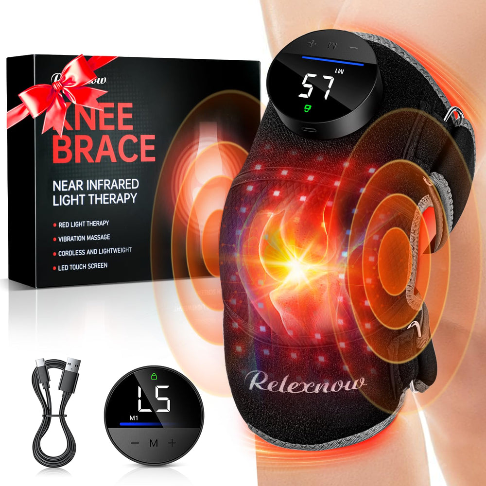 RELEXNOW knee brace with heat and vibration for targeted knee comfort during recovery.