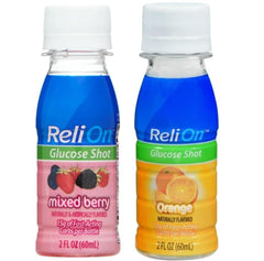 Reli On glucose shot orange bottle - portable energy for active days.