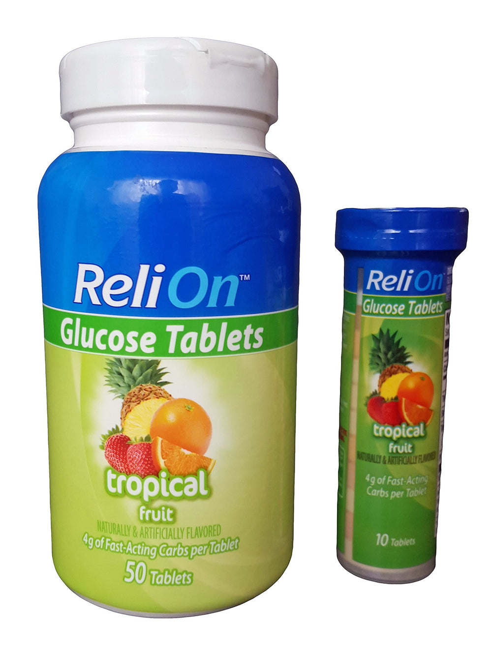 ReliOn glucose tablets in on-the-go tube for convenient refreshment