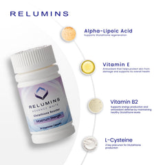 Relumins Glutathione Booster label detail with ingredients and dosage