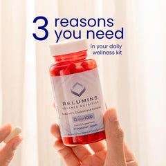 Relumins L-Glutathione with rose hips and vitamin C capsules closeup
