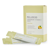 Relumins Vitamin C Shots lemon citrus sachet highlighting immune support and antioxidant benefits.