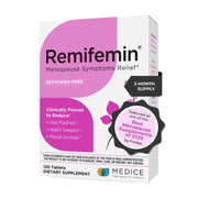 Remifemin bottle with capsules supports hormone-free menopause comfort.