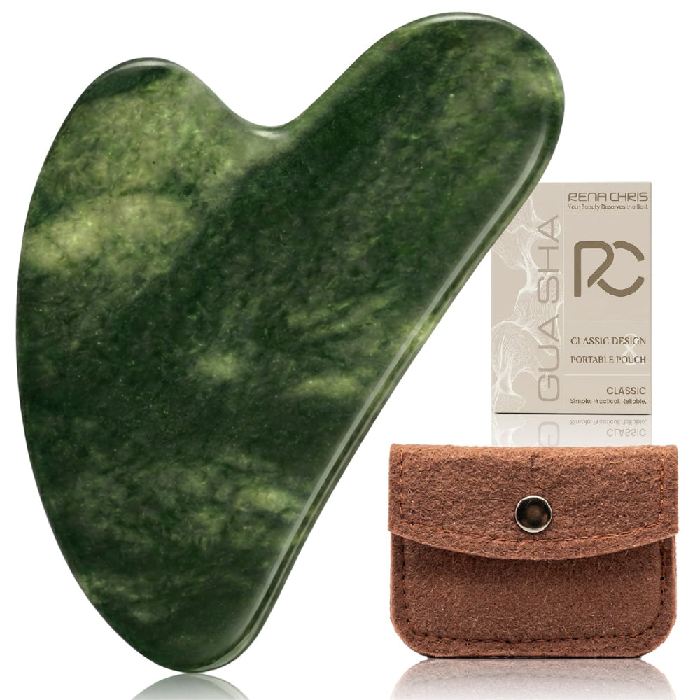 Rena Chris Gua Sha heart-edge shapes the jawline for precise sculpting.