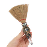 RENEMEGO Witch Crystal Altar Broom – 8-inch centerpiece for cleansing energy and protection.