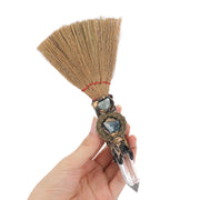 RENEMEGO Witch Crystal Altar Broom – 8-inch centerpiece for cleansing energy and protection.