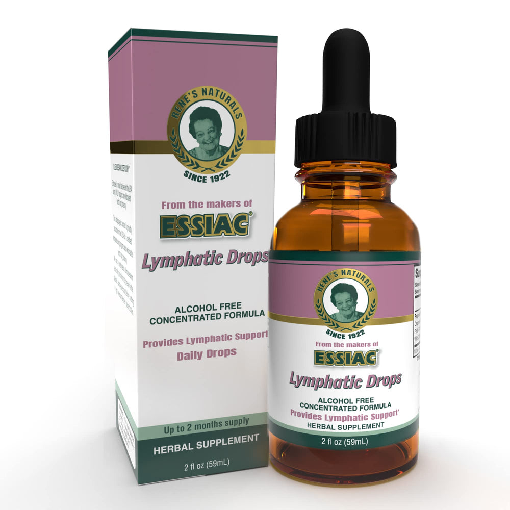 Rene's Naturals Lymphatic Drops bottle with organic herbal blend for daily use.