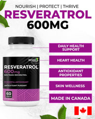 Canada-made Renew Actives Resveratrol packaging with quality stamp.