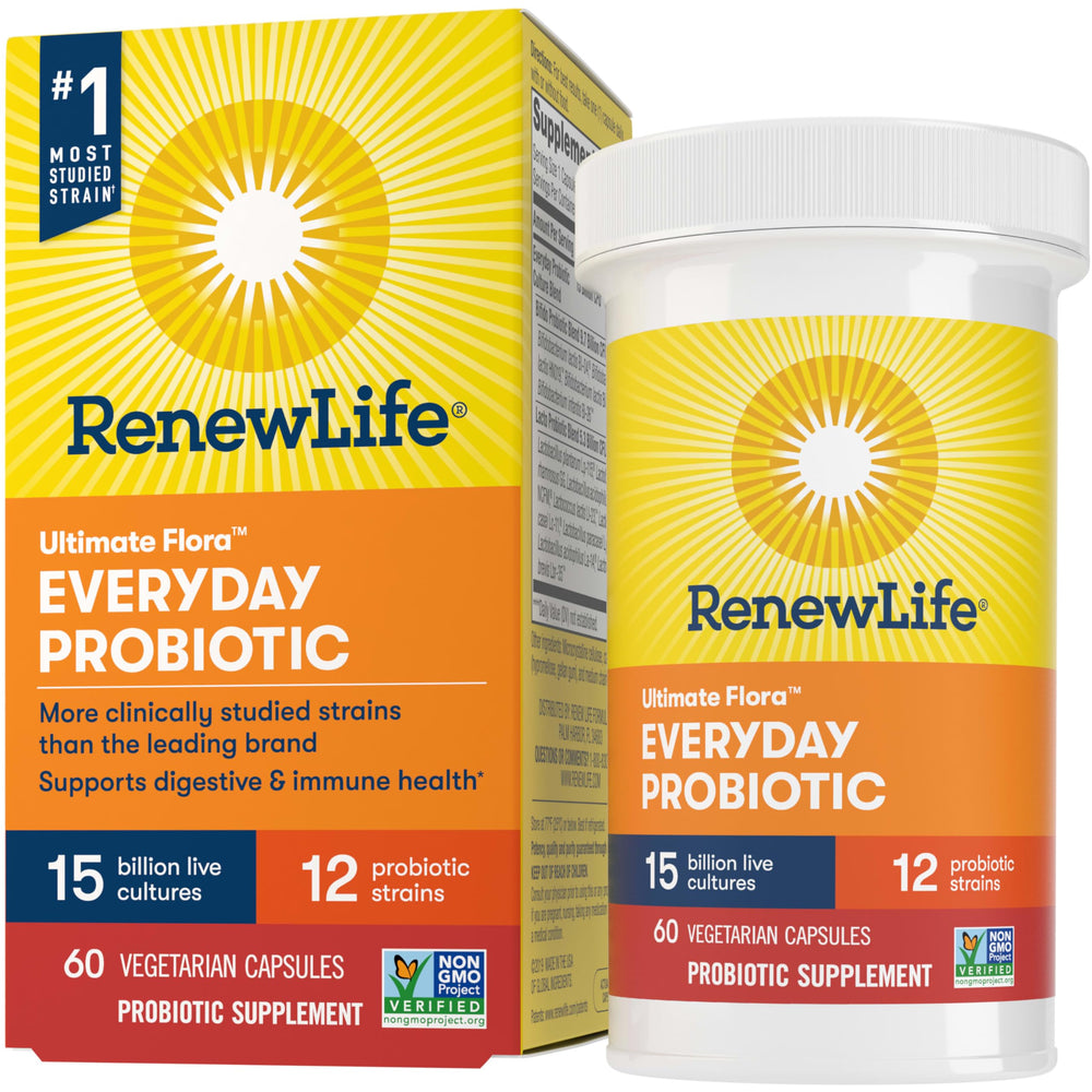 Renew Life Everyday Probiotic bottle with 60 capsules for daily digestive support
