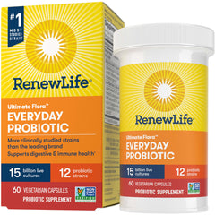 Renew Life Everyday Probiotic bottle with 60 capsules for daily digestive support