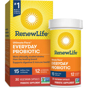 Renew Life Everyday Probiotic bottle promoting daily digestive balance.