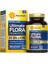 Renew Life Extra Care Digestive Probiotic bottle with 30B CFU for daily gut and immune health.