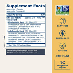 Renew Life probiotic 12-strain label close-up highlights diverse gut blends.