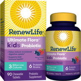Renew Life Kids Probiotic berry chewable bottle for tasty daily digestive support