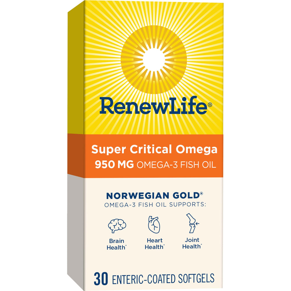 Renew Life Norwegian Gold Softgels bottle front showpiece omega-3 support for heart health