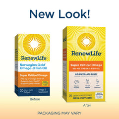 Renew Life Norwegian Gold Softgels bottle side-label highlights 950 mg EPA/DHA