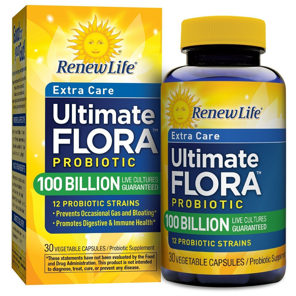 Renew Life Ultimate Care probiotic bottle for daily digestive and immune support