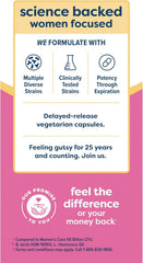 Renew Life Women's Probiotic bottle back with label details emphasizing 90 billion CFU potency