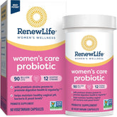 Renew Life Women's Probiotic bottle front view promoting daily vaginal and digestive support