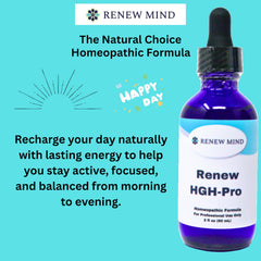 Renew Mind Renew HGH Pro dropper close-up shows fast absorbing liquid formula.