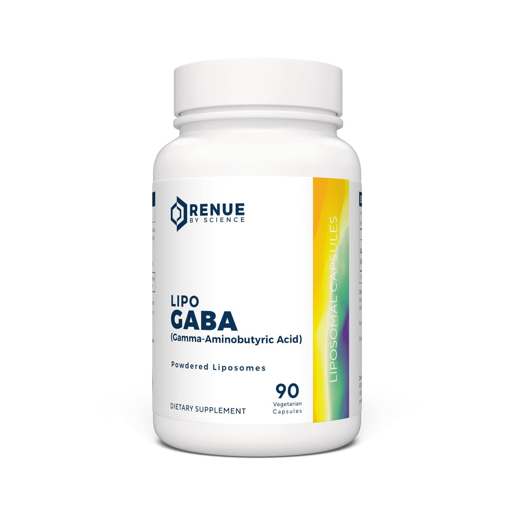Renue By Science GABA capsules front view for daily relaxation support.