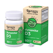 Renzo's Dynamite D3 melty tablet in green apple flavor, kid-friendly to take.