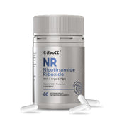 REOTT NR bottle label close-up highlighting NAD+ support and wellness potential.