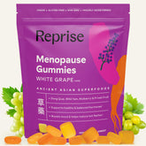 Reprise Menopause Gummies bottle showing the fruity chew for balanced energy and mood