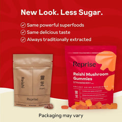 Close-up of Reprise Reishi gummies highlighting texture and color.