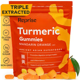 Reprise Turmeric Gummies bottle on counter with orange flavor