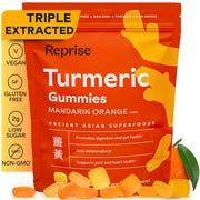 Reprise Turmeric Gummies bottle on counter with orange flavor