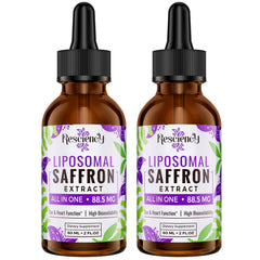 Resciency liposomal saffron drops bottle showing premium saffron delivery for mood support and focus.