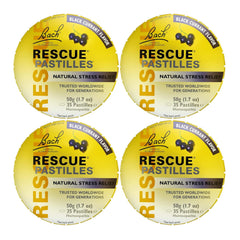 RESCUE Bach Flower Pastilles bottle close-up with black currant flavor for on-the-go calm