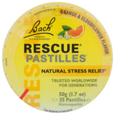 RESCUE orange elderflower pastilles tin offers quick on-the-go stress support.