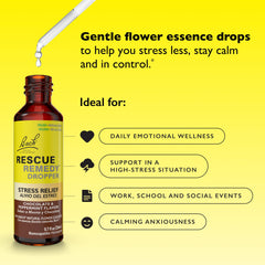 RESCUE Remedy label highlights 5 flower essences used.