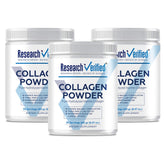 Research Verified Collagen Powder bottle front shows hydrolyzed marine peptides for skin hydration