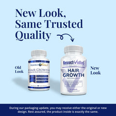 Research Verified Hair Growth Support bottle on counter suggests daily convenience.