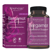 Reserveage Beauty Bergamot Cholesterol Support bottle promotes daily cardiovascular balance.