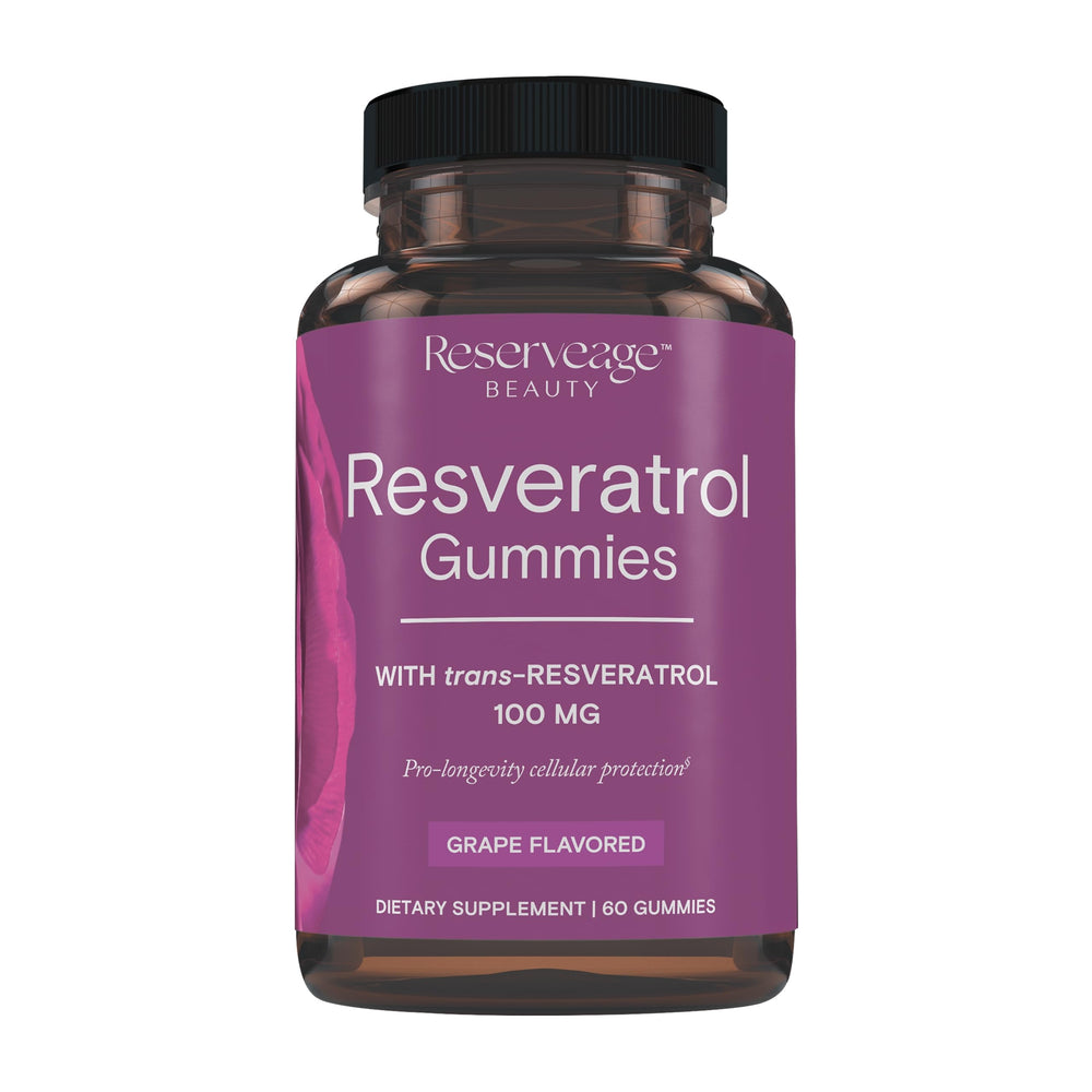 Reserveage Beauty Resveratrol gummies bottle on shelf signaling daily antioxidant support