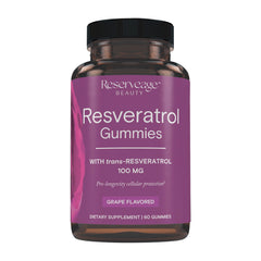 Reserveage Beauty Resveratrol gummies bottle on shelf signaling daily antioxidant support