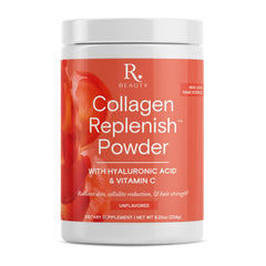 Reserveage Nutrition Beauty Collagen Replenish bottle shows no-taste formula for easy mixing.