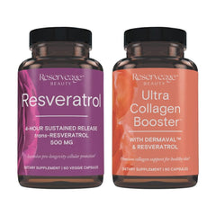 Reserveage Resveratrol bottle close-up highlighting cell-support formula