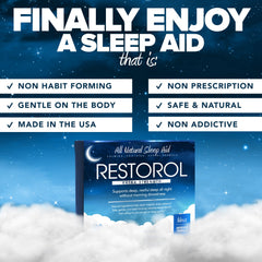 Restorol bedroom setup evoking a peaceful nighttime routine with a non habit forming sleep aid