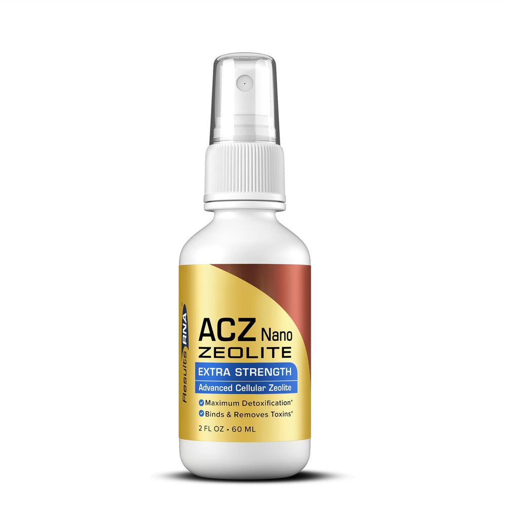 Results RNA ACZ Nano Zeolite bottle front showing compact 2 oz packaging for travel